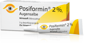 Abbildung Packung und Tube von Posiformin 2%, Augensalbe